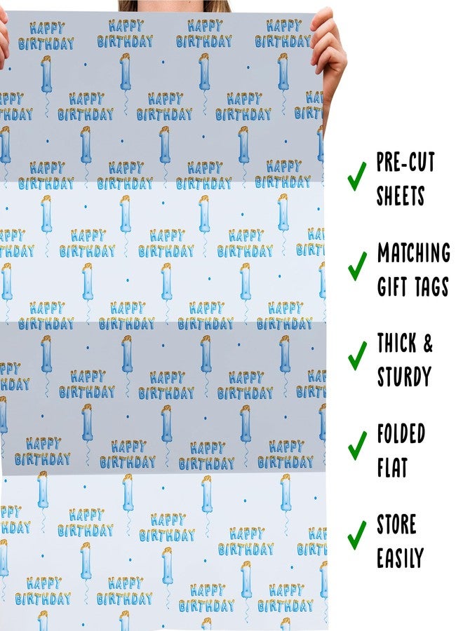 CENTRAL 23 1st Birthday Wrapping Paper - Boy Theme - Blue - 6 Sheets - Comes With Stickers - Recyclable - Image 5